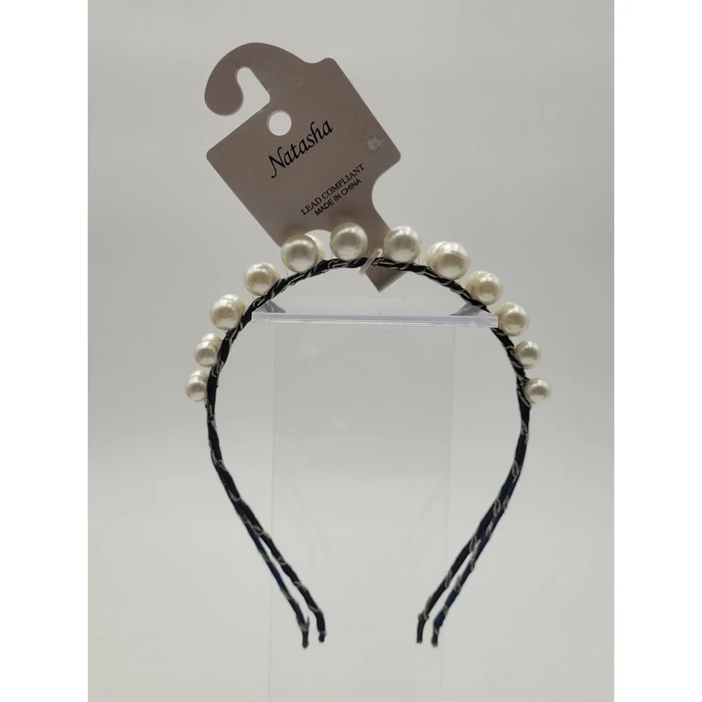 Natasha Headbands Black Navy Blue Pearls Preppy Yuppie Gossip Girl Blair Waldorf